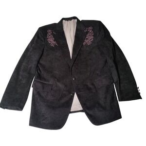 Pagano West Mens Black Western Style Velvet Blazer Jacket Embroidery Size 44R